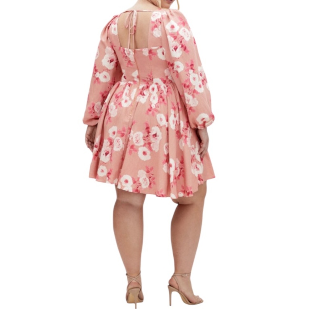 City Chic Pink Rose Print Mini Dress Plus Size 18 Romantic Flowy Boho Date NWT - Picture 2 of 5